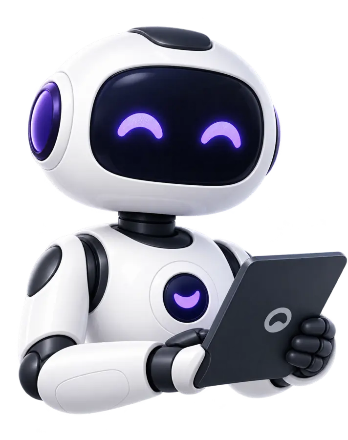 Lonco, el robot mascota, con una tableta